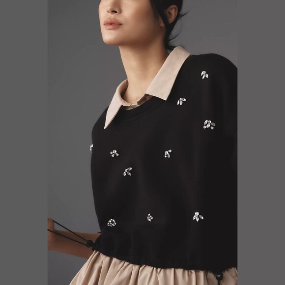 NEW Maeve Sizes L, XL Women's Embellished Twofer Pullover - Black - Picture 2 of 4